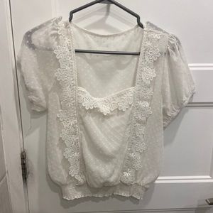 swiss dot top with crochet detail and smocking